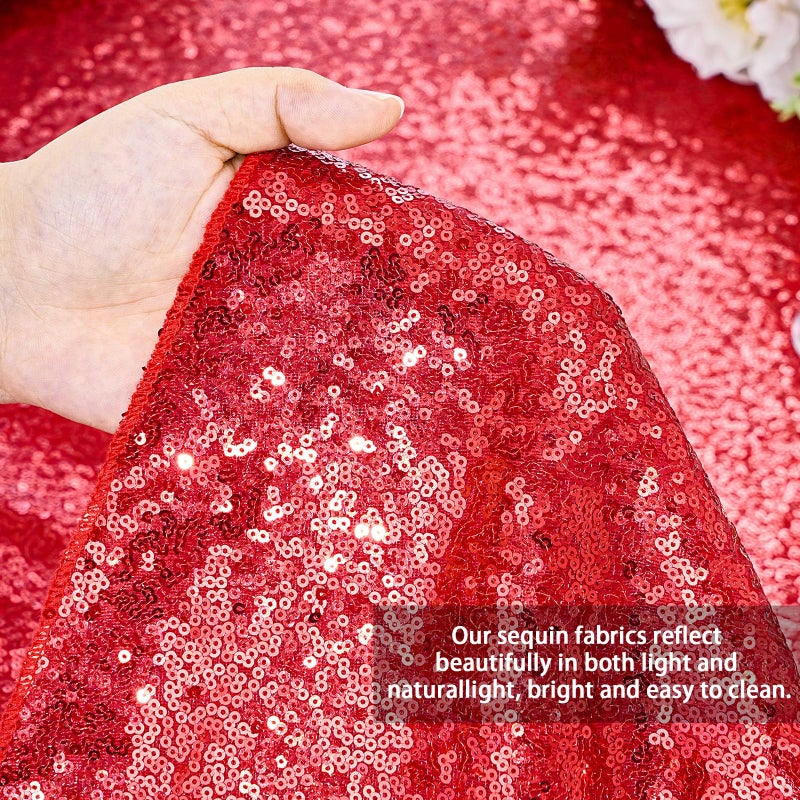 QueenDream Sparkly Sequin Tablecloth - Red Table Cloth 50x80 Inches Rectangle Table Overlay Fabric for Birthday Parties Baby Shower Decoration - Image 2